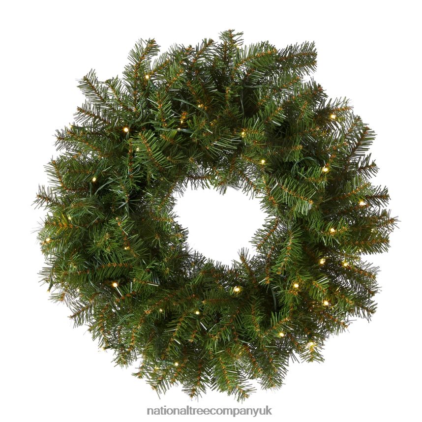 Greenery | National Tree Company Pre-Lit Artificial Christmas Wreath Green Norwood Fir White Lights Christmas Collection 30 Inches F2L4F252